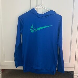 Nike Blue Kids Hoodie with Green Logo